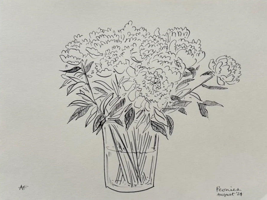 India Ink Peonies in Vase