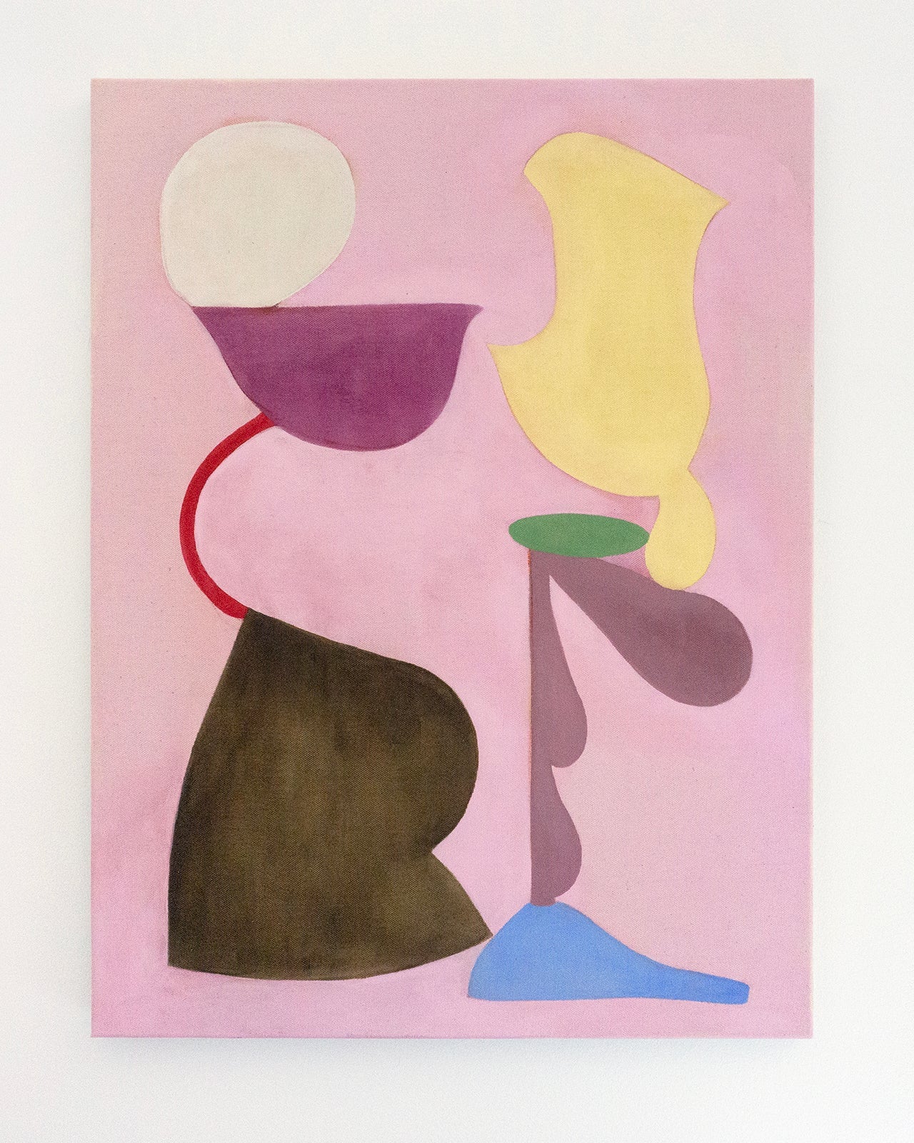 Abstract art painting with geometric shapes on a pink background