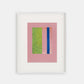 Framed abstract art with green, pink, and blue 