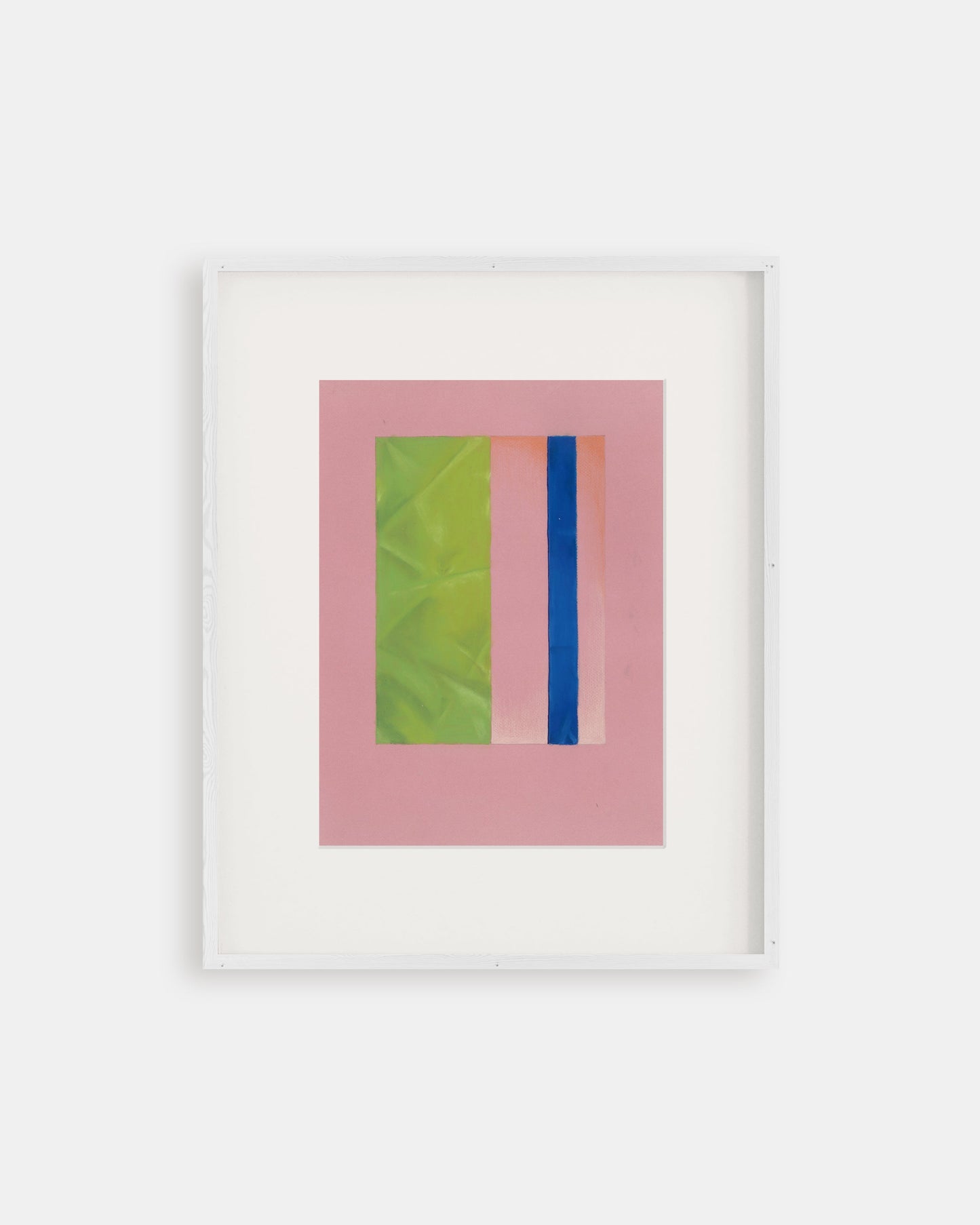 Framed abstract art with green, pink, and blue 