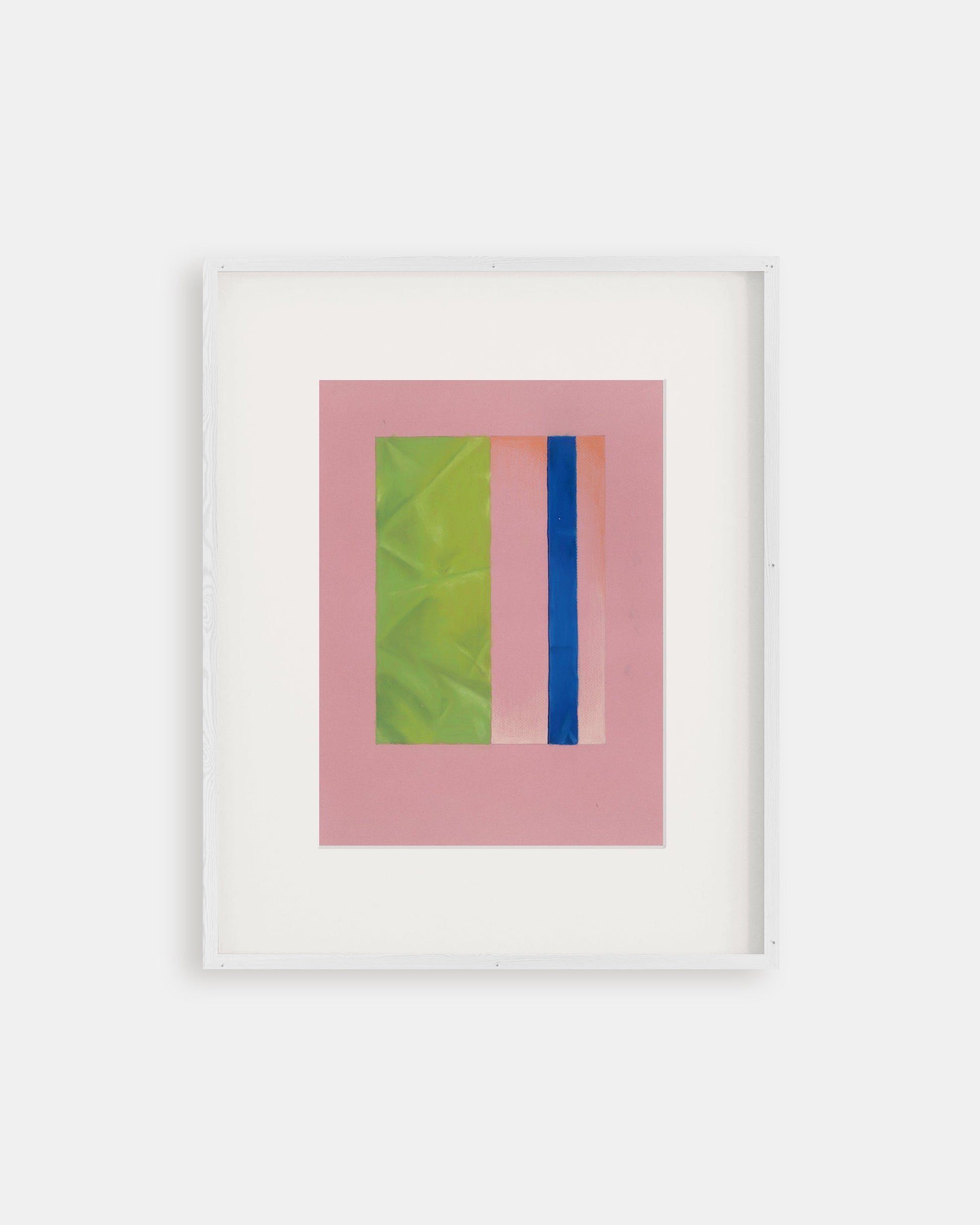 Framed abstract art with green, pink, and blue 