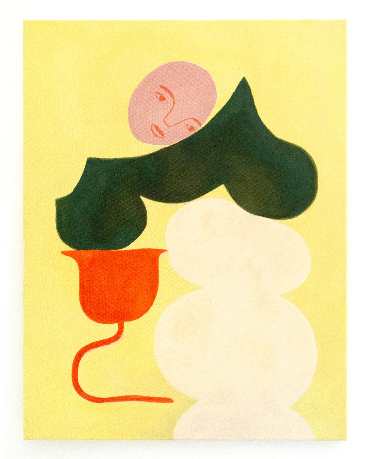 Abstract art piece with colorful shapes on a yellow background