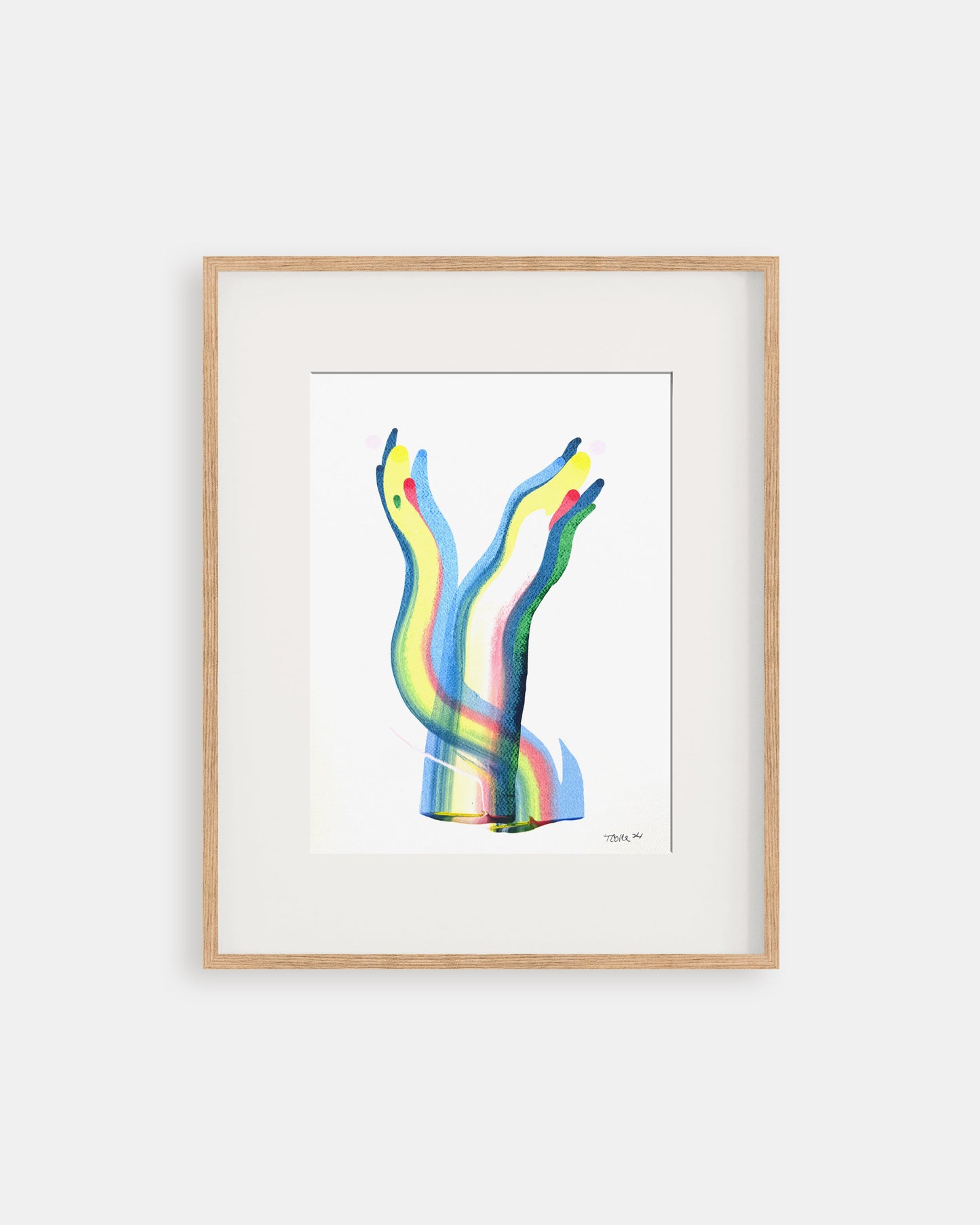 Framed colorful abstract artwork on a white background