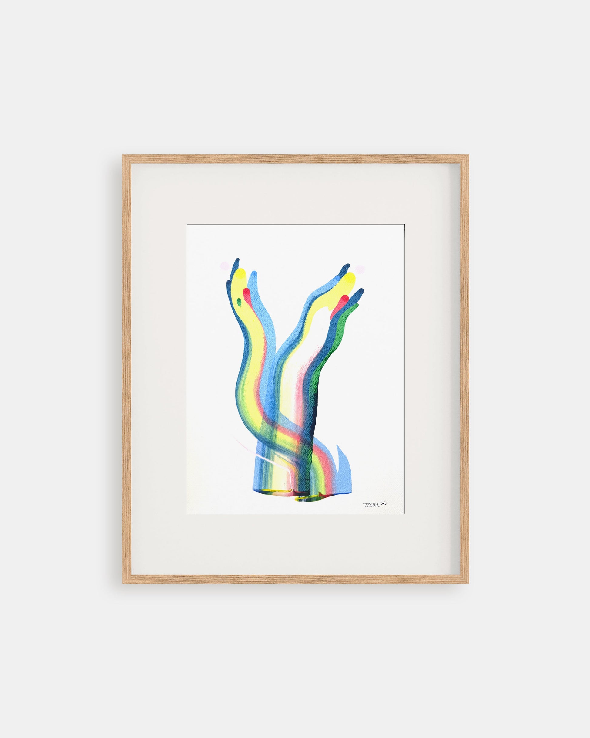Framed colorful abstract artwork on a white background