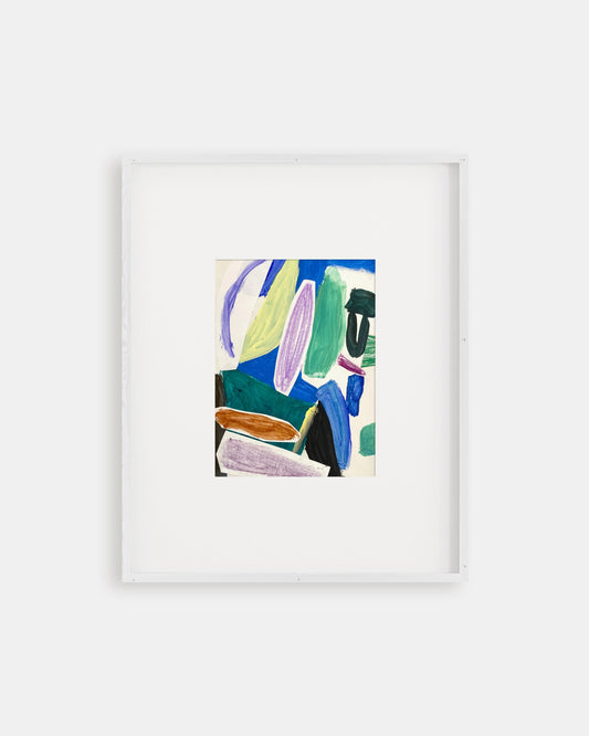 Framed abstract artwork with colorful design on a white background