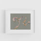 Framed artwork with ribbons on a light gray background
