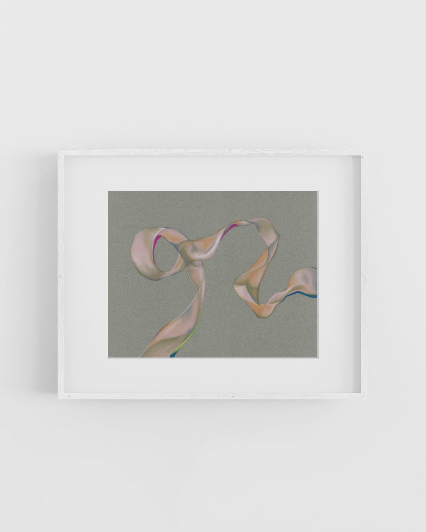Framed artwork with ribbons on a light gray background