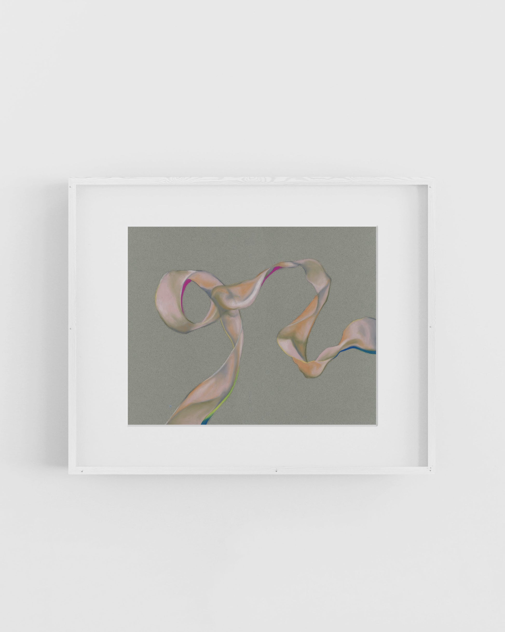 Framed artwork with ribbons on a light gray background