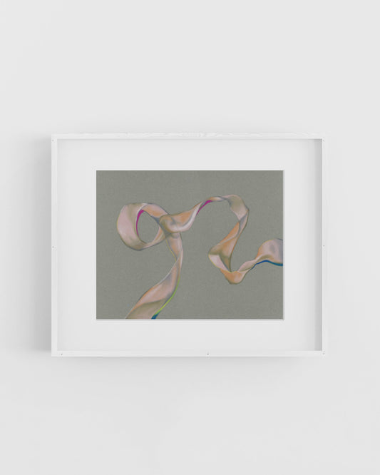 Framed artwork with ribbons on a light gray background