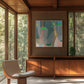 Midcentury modern interior with colorful, large abstract painting.