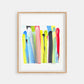 Framed colorful abstract painting on a white background