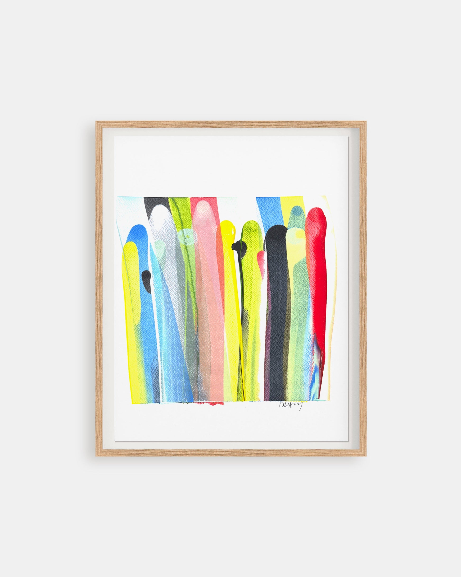 Framed colorful abstract painting on a white background