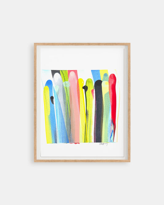 Framed colorful abstract painting on a white background