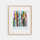 Framed colorful abstract artwork with on a white background