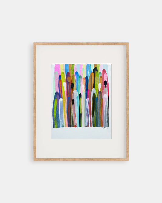 Framed colorful abstract artwork with on a white background