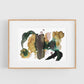 Framed abstract art print with watercolor flowers on a white background.