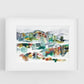 Framed colorful abstract landscape artwork on a white background