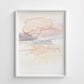 Framed abstract artwork with soft pastel colors on a white wall